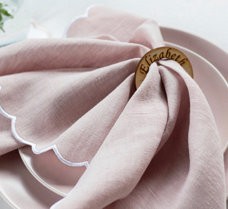 Soft Rose White Embroidered Ruffle Napkin