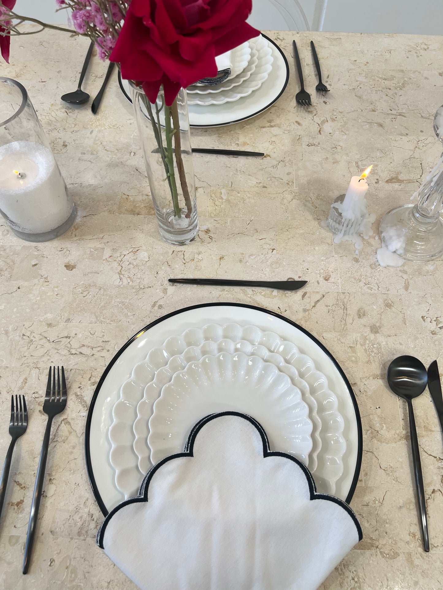 Classic Ivory and Black Embroidered Napkin