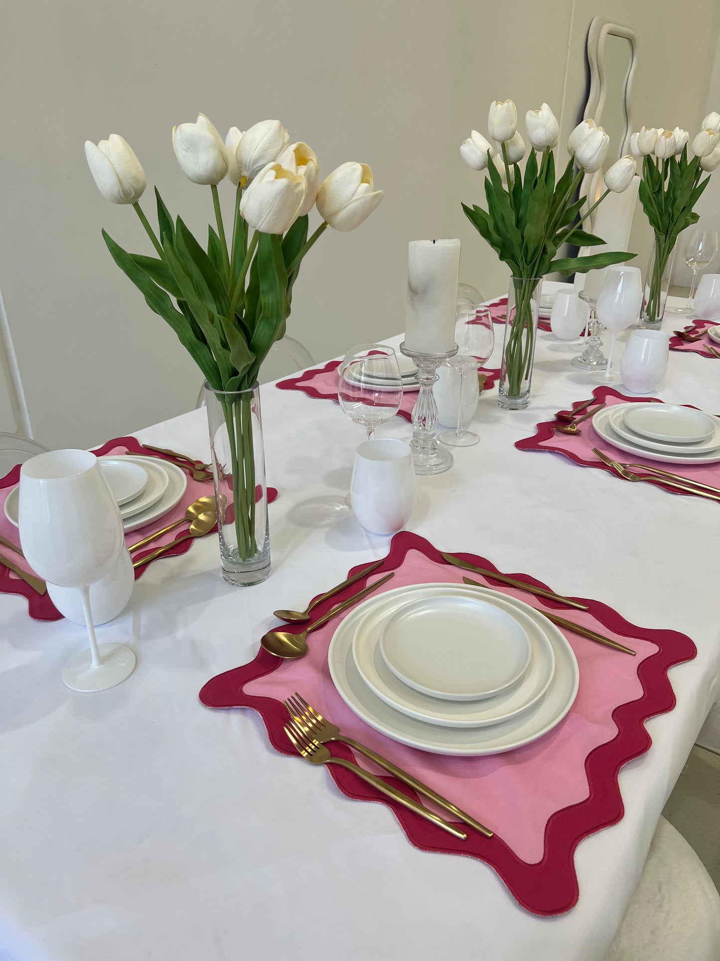 Rosy Wave Blossom Embroidered Napkin